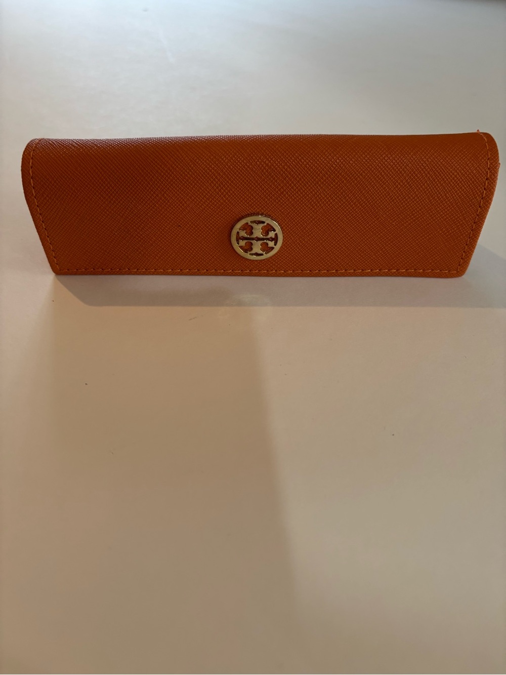 Tory Burch Orange Saffiano Sunglass Case with Gold Logo